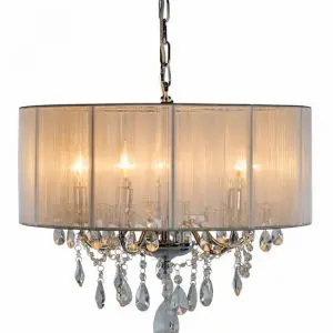 Chrome 5 Branch Chandelier with White Shade