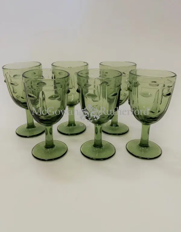 Set of 6 Green Deco Face Wine Glasses - Image 5