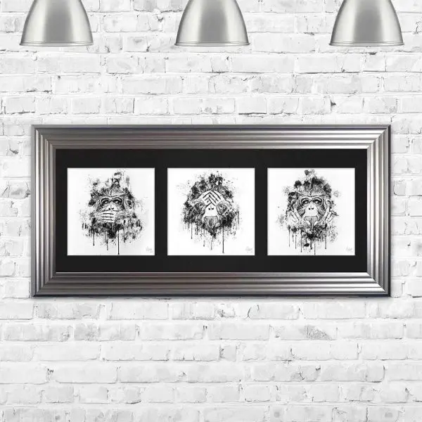 Three Wise Monkeys Silver Framed Wall Art