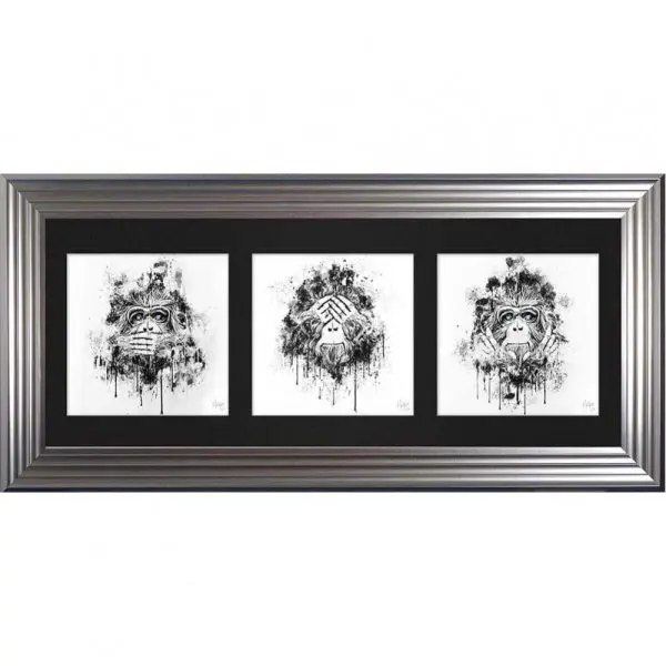 Three Wise Monkeys Silver Framed Wall Art - Image 2