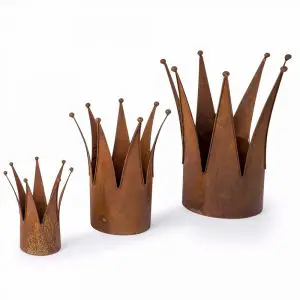 Antiqued Rusted Crown Planters Set of 3