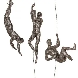 SET OF 3 ANTIQUED COPPER/GOLD ABSEILING MEN WALL FIGURES
