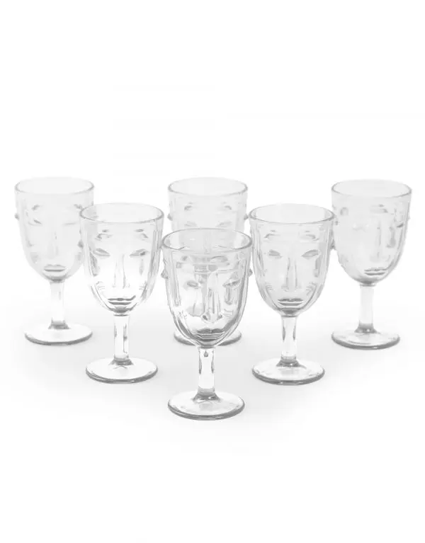 Set of 6 Clear Deco Face Wine Glasses - Image 2