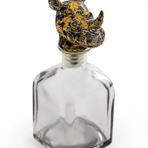 LARGE GLASS STORAGE BOTTLE WITH RHINO HEAD STOPPER