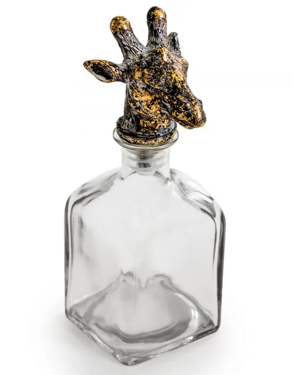 LARGE GLASS STORAGE BOTTLE WITH GIRAFFE HEAD STOPPER