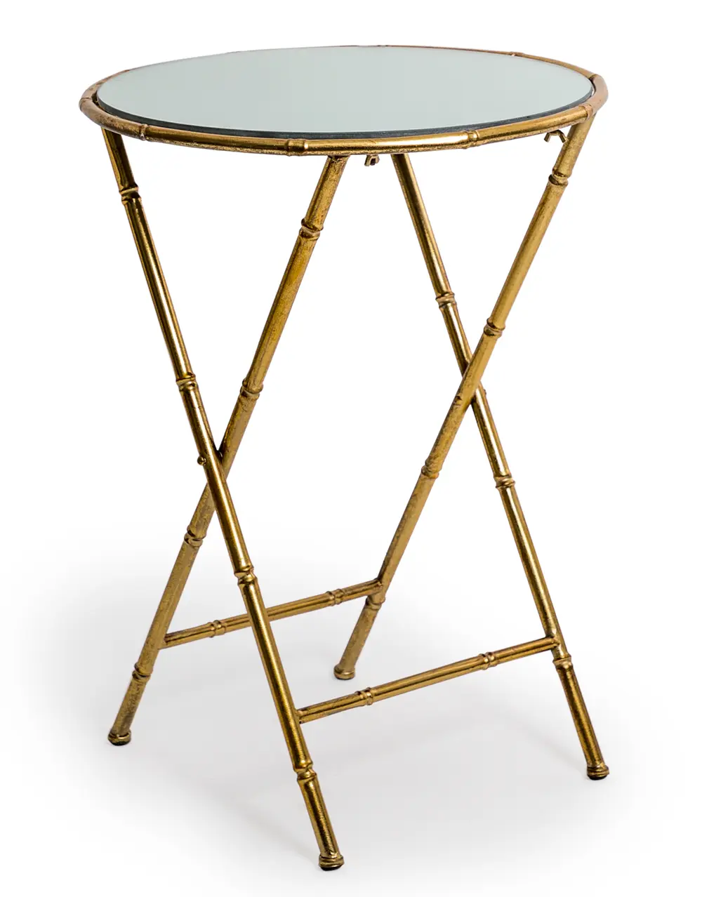 ANTIQUED GOLD/BRONZE LEAF METAL BAMBOO SIDE TABLE