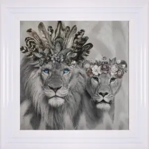 Lion king and queen white frame