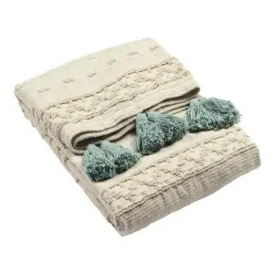 Boho cotton tufted throw in seafoam