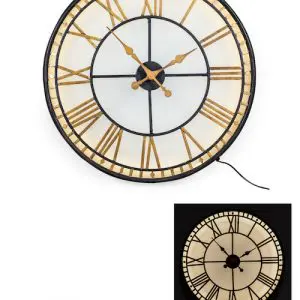 BLACK AND GOLD BACK LIT GLASS "WESTMINSTER" WALL CLOCK