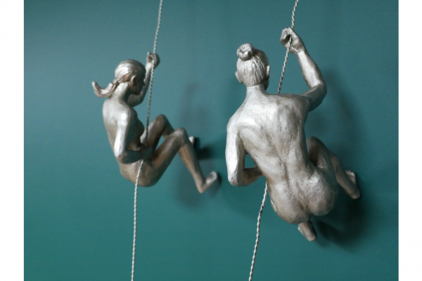 Set Of 2 Abseiling Women In Silver