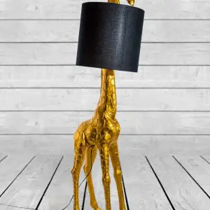 Antiqued Gold Giraffe Floor Lamp  with Black Shade