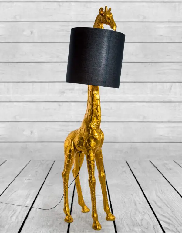 Antiqued Gold Giraffe Floor Lamp  with Black Shade
