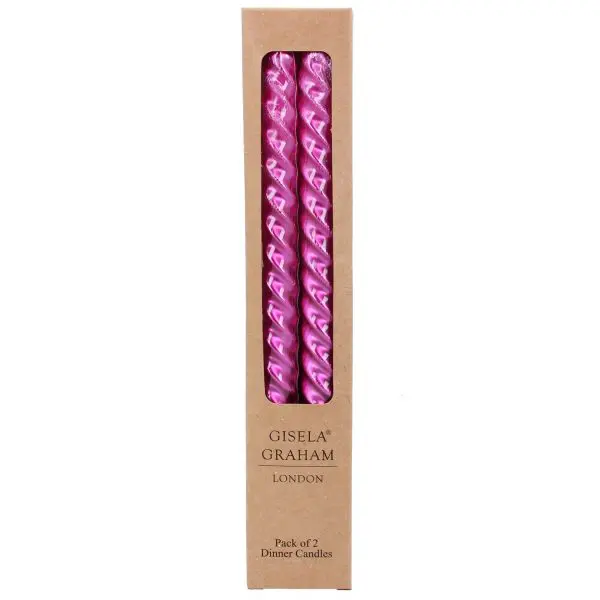 Box of 2 Taper Candle - Metallic Hot Pink Twist