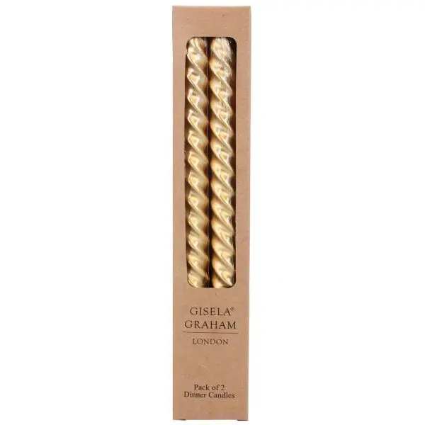 Box of 2 Taper Candle - Metallic Gold Twist