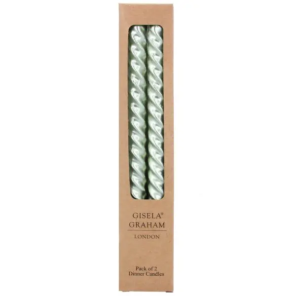 Box of 2 Taper Candle - Metallic Green Twist