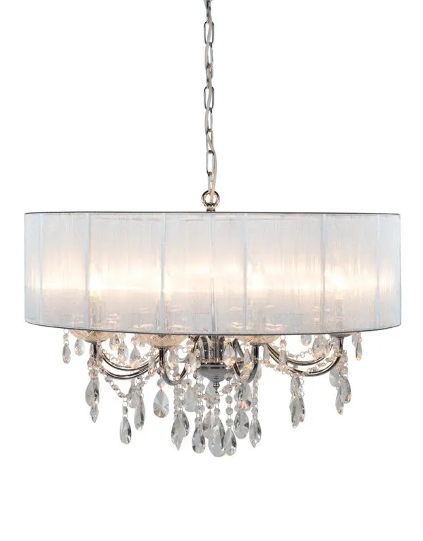 CHROME 8 BRANCH CHANDELIER WITH SILVER SHADE