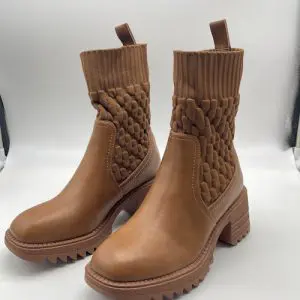 Textured sock boot in camel