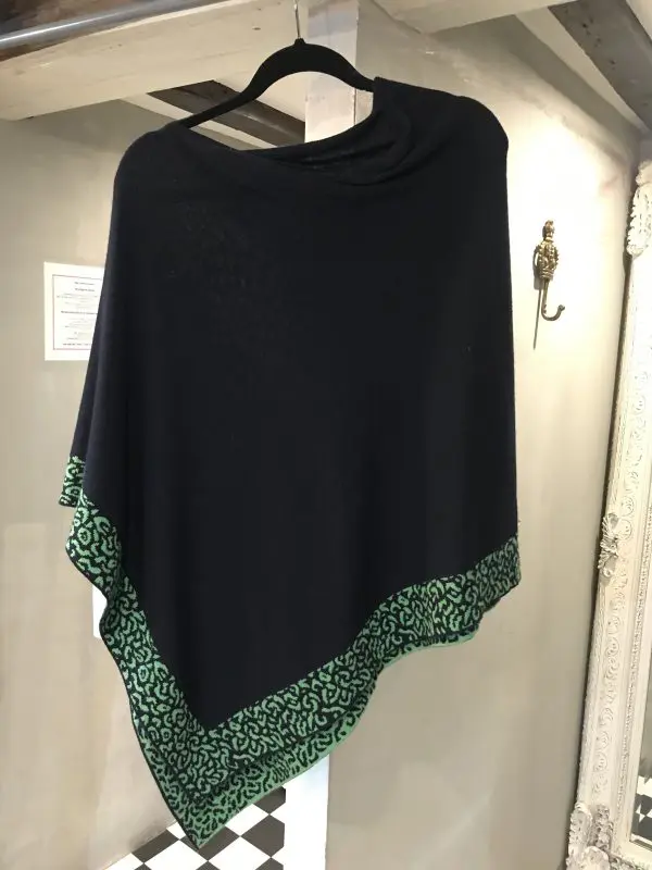 Cashmere Poncho With Leopard Trim