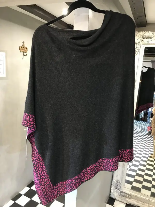 Cashmere Poncho With Leopard Trim