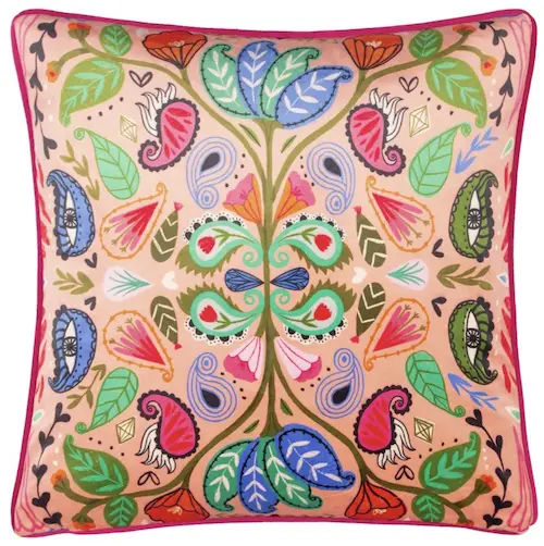 Paisley Blooms Pink Illustrated Cushion by Kate Merritt