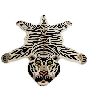 Hand Tufted Extra Large White Tiger "Skin" Woollen Rug