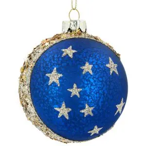 Antique Blue Glass Bauble with Moon & Stars