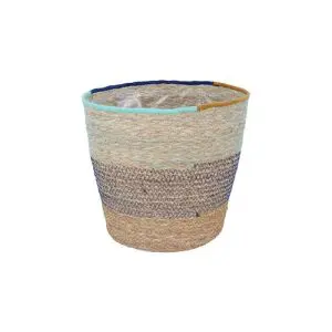 Blue & Natural Woven Grass Basket