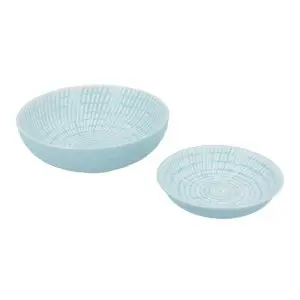 Light Blue & White Dash Round Trinket Dishes (Set of Two)