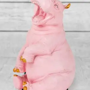 PINK WITH GOLD DETAILS LAUGHING HIPPO FIGURE