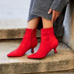 Pointed Red Kitten Heel Boot
