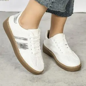 White and Silver Gum Sole Trainer