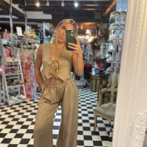 Camel Waistcoat Pinstripe Set