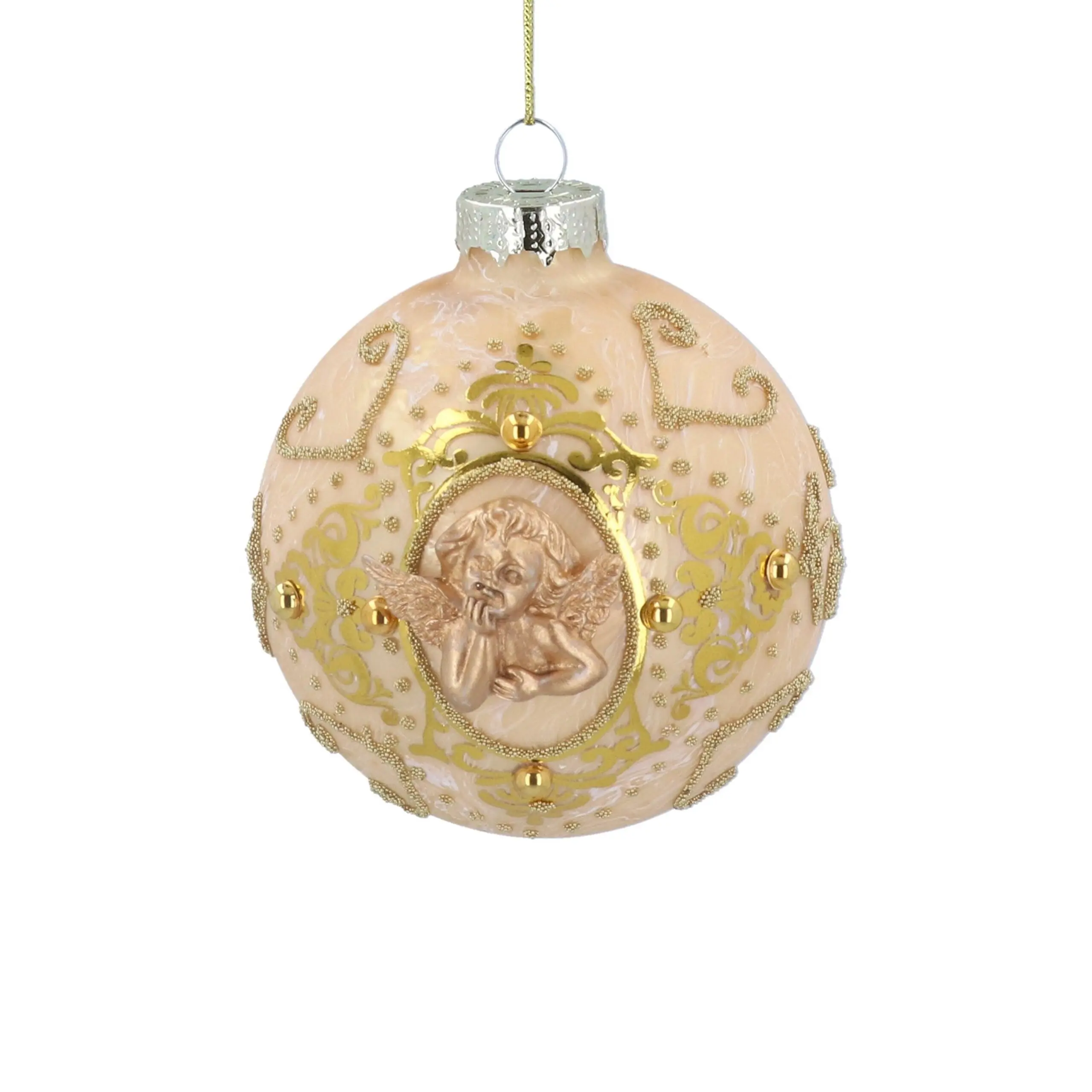 Antiqued Embossed Cherub Bauble
