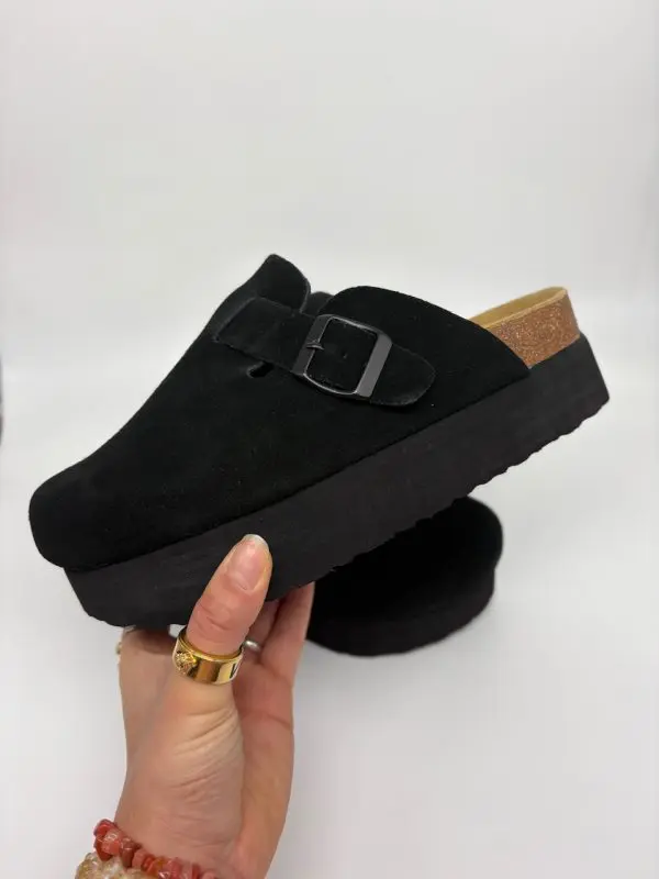 Leather Platform Clog in Black