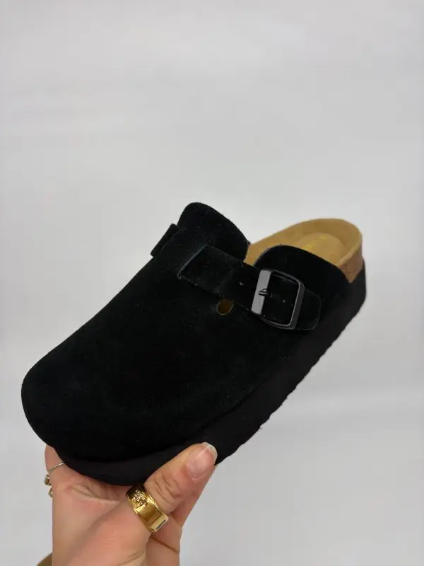 Leather Platform Clog in Black