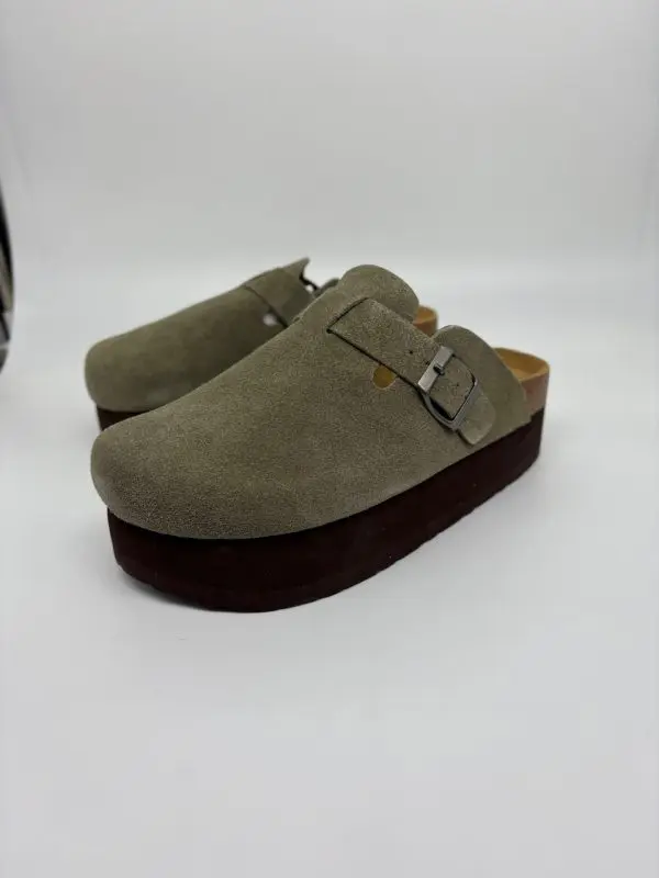 Leather Platform Clog in Khaki