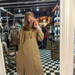 Beige Button Dress