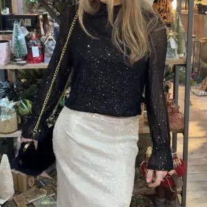 Cream Sequin Split Skirt