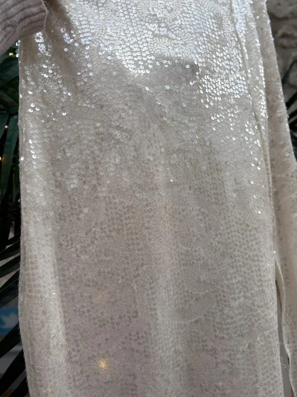 Cream Sequin Split Skirt - Image 3