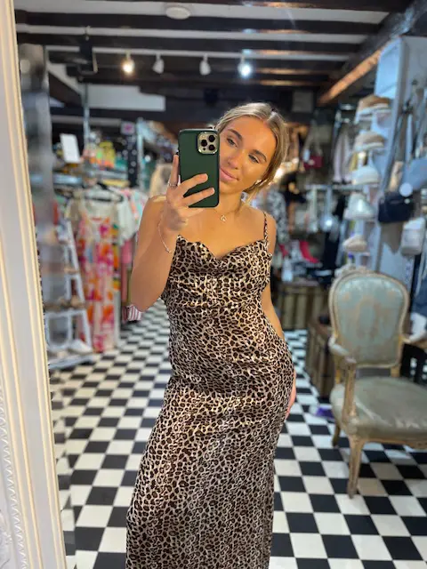 Leopard Print Cowl Neck Maxi Dress