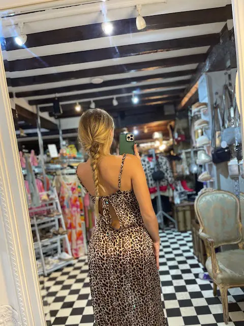 Leopard Print Cowl Neck Maxi Dress