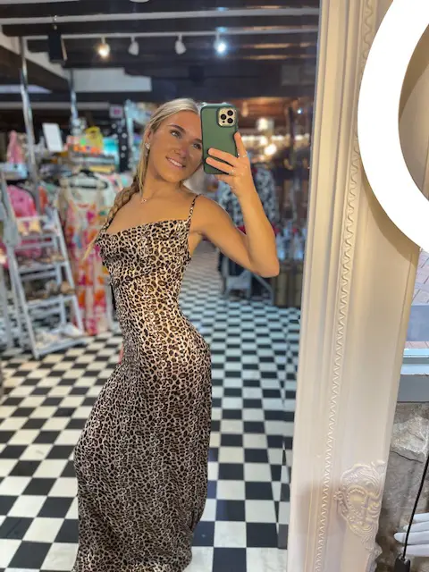 Leopard Print Cowl Neck Maxi Dress