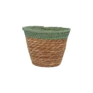 gisela graham Woven Basket 14cm - Green Trim Natural Hanging