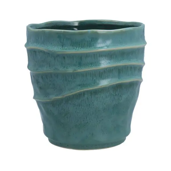 Stoneware Pot Cover - Seafoam Wave