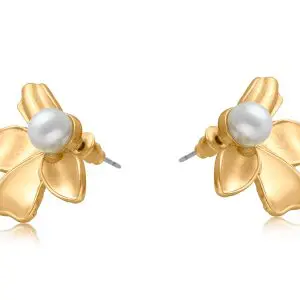 Big Metal London Beatrice Pearl Floral Matte Earrings