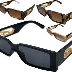 Rectangular Shape Sunglasses Gold Leopard Sides