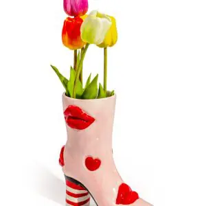 HEARTS & LIPS HEELED-BOOT CERAMIC VASE