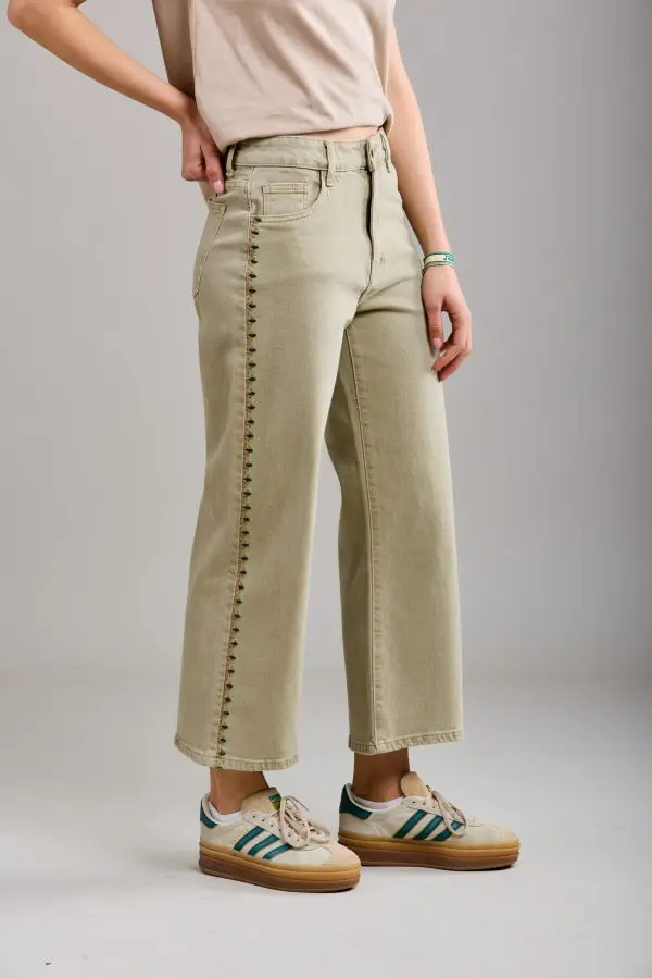 Toxik Embroidered Jeans in Khaki - Image 5