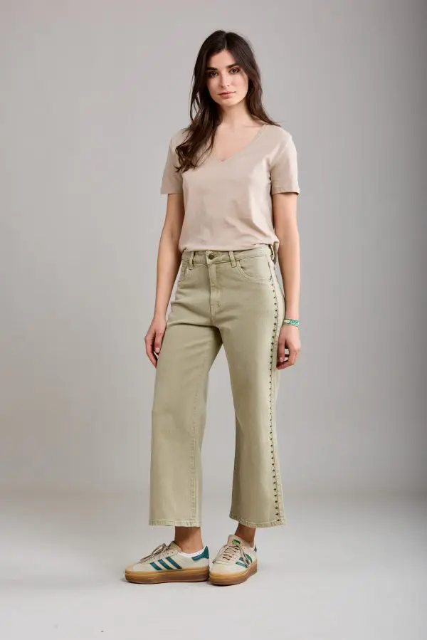 Toxik Embroidered Jeans in Khaki