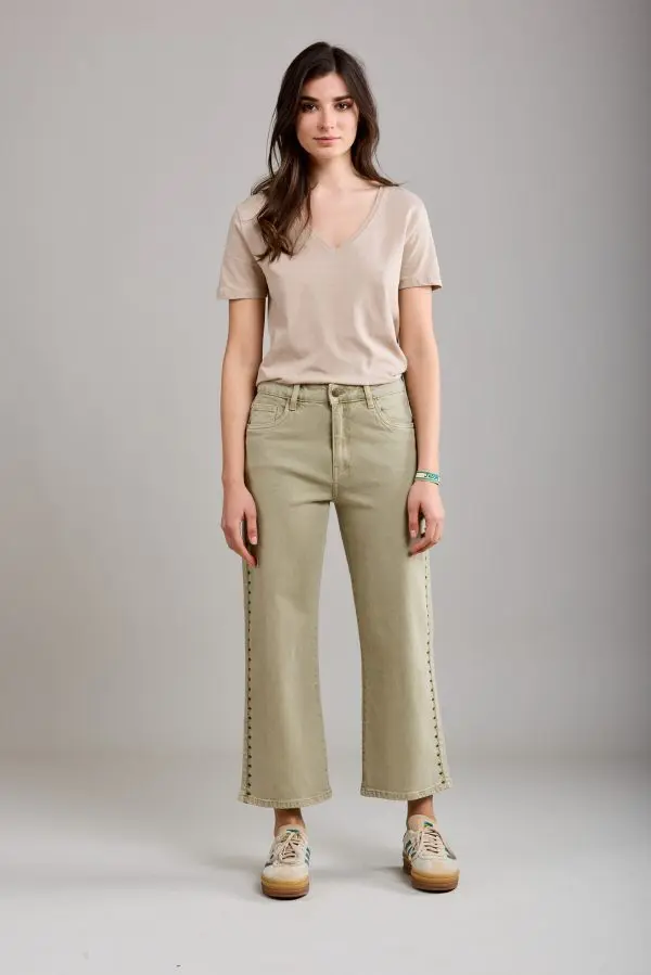 Toxik Embroidered Jeans in Khaki - Image 3